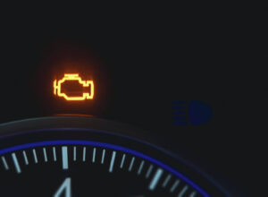 Close up of the engine warning light turned on.
