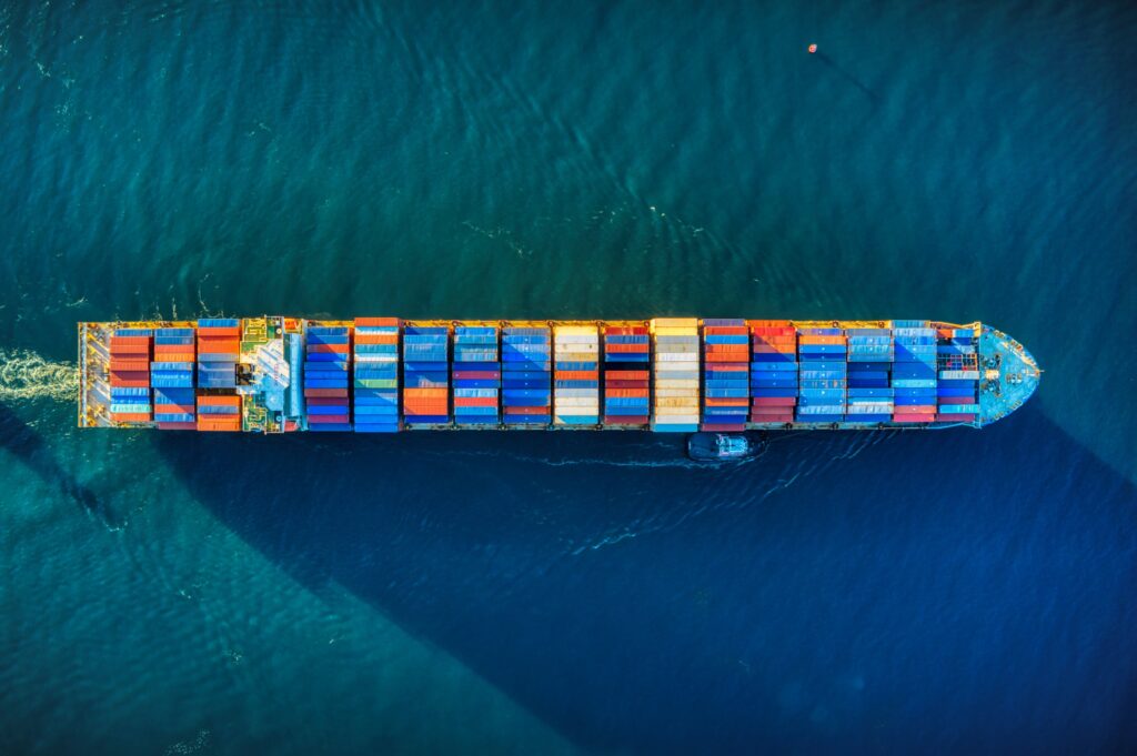 birds eye view of a cargo ship